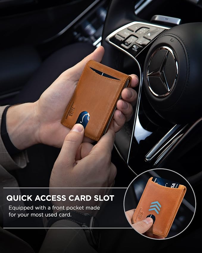 SERMAN BRANDS RFID Blocking Slim Bifold Genuine Leather Minimalist Front Pocket Wallets for Men with Money Clip Thin Mens - Image 3