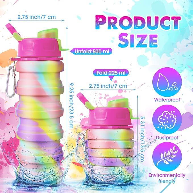 CHENGU 5 Pcs Collapsible Water Bottles 16 oz Portable Foldable Water Bottles Silicone Leak Proof Travel Water Bottle Reusable Sports Water Bottle with Metal Clip for Camping Hiking Travel (Colorful) - Image 2