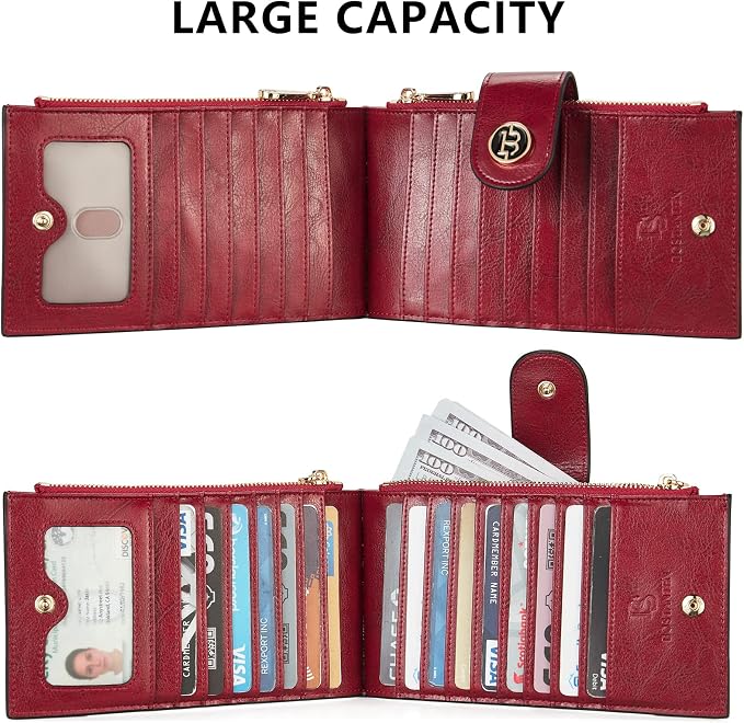 BOSTANTEN Leather Womens Wallet Large RFID Blocking Slim Card Holder | 16 Card Slots, 2 Zipper Pockets, Bifold, Long, Fits Most Purses, Organized Everyday Carry, Ladies Gifts, Wine-Red - Image 5