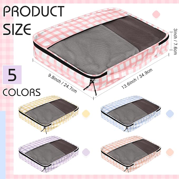 5 Pcs Packing Cubes for Suitcase Large Travel Cubes Carry on Luggage Organizer Bags for Clothes Accessories(S,Plaid) - Image 2