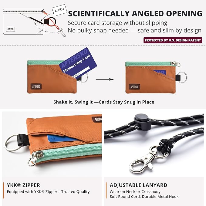 RFID Blocking Travel Wallet with Adjustable Lanyard, Small Nylon Zipper Pouch and Badge Holder for ID, Credit Cards, Cash, Keys, Commuters (Rust) - Image 5
