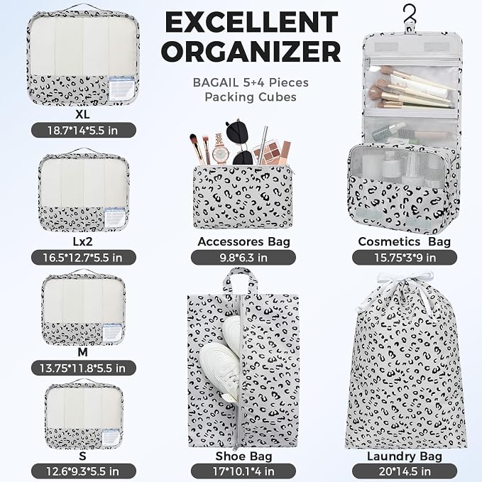 BAGAIL 9 Set Packing Cubes with Packing List Luggage Packing Organizers for Travel Accessories (Grey leopard) - Image 5
