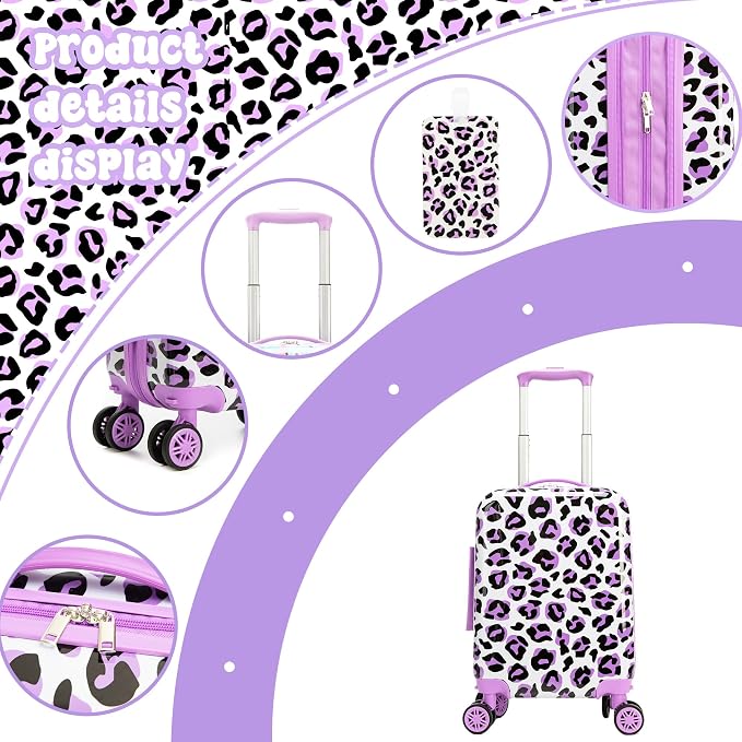 Kid's Luggage Set 2 Piece Suitcase Set Hardside Luggage with Spinner Wheels Girls Carry on Toddler Travel Rolling Suitcase with Neck Pillow Airline Approved - Image 3
