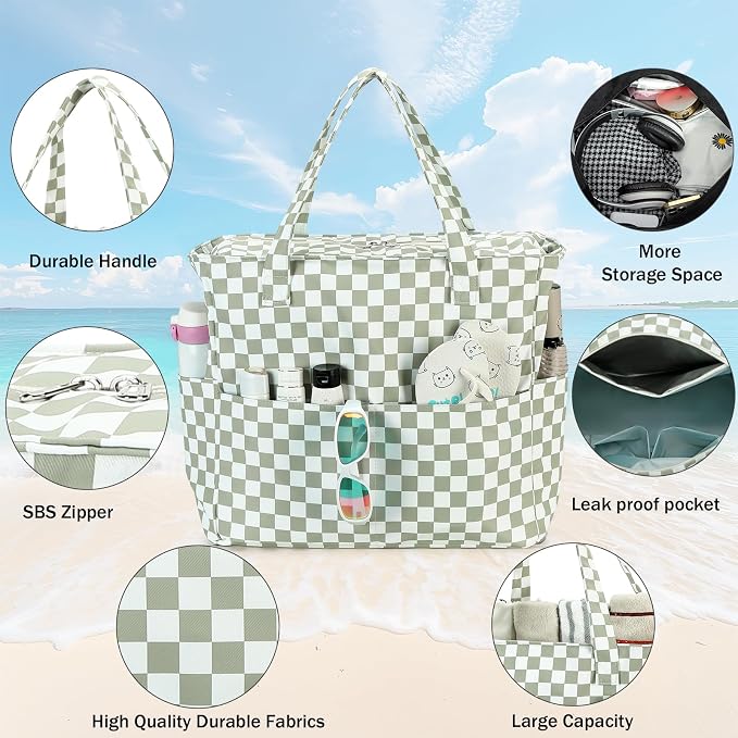 LEDAOU Beach Bag Waterproof Sandproof Women Beach Tote Pool Bag with Zipper for Swim Gym Grocery Travel with Wet Pocket | Sandproof - Image 3