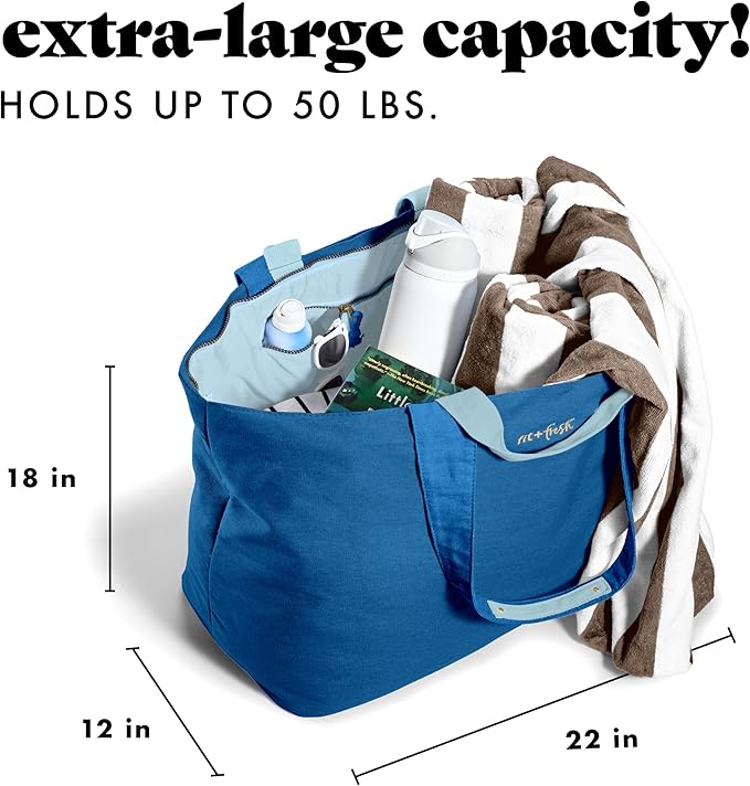 Fit & Fresh All The Things XL Beach Bag for Women, Oversized Travel Tote | Zip Closure, 3 Interior Pockets, 1 Large Zip Pocket, Dual Carry Handles, Canvas Weekender - Pool, College, Laundry, Groceries - Image 3