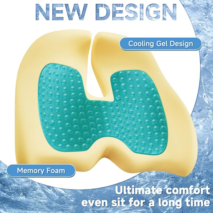 Benazcap Large Cooling Gel Memory Foam Seat Cushion for Long Sitting | Ergonomic cushion. Relieves sciatica, tailbone & lower back pain, great for office work, gaming and long-distance car travel. - Image 2