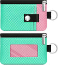 Minimalist RFID Blocking Small Wallet with ID Window,WaterResistant Zip Id Case Wallet with Lanyard Keychain for Cards,Cash,Travel,Women,Men (Mint Green/Pink) by CCUMI