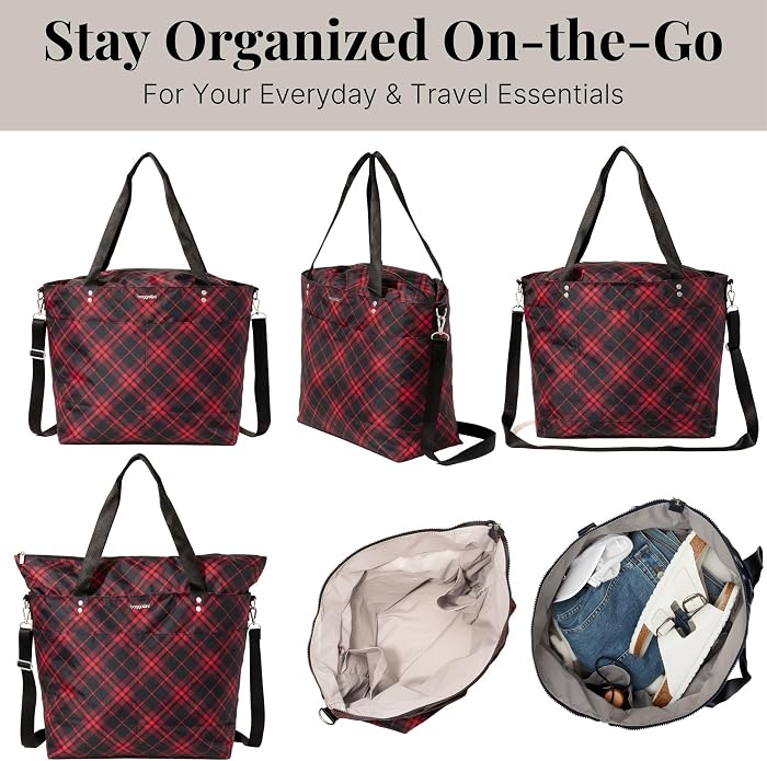 Baggallini Carryall Tote - Lightweight Nylon Zipper Top Weekender Travel Beach Bag w/Luggage Sleeve - Image 6