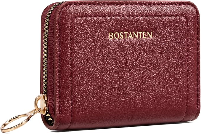 BOSTANTEN Credit Card Holder RFID Small Wallets Woman Zipper Card Wallet | Slim, Compact, Front Pocket, Accordion, Vegan Leather, Thin for Daily Use, Travel, Gifts for Women, Wine Red by BOSTANTEN
