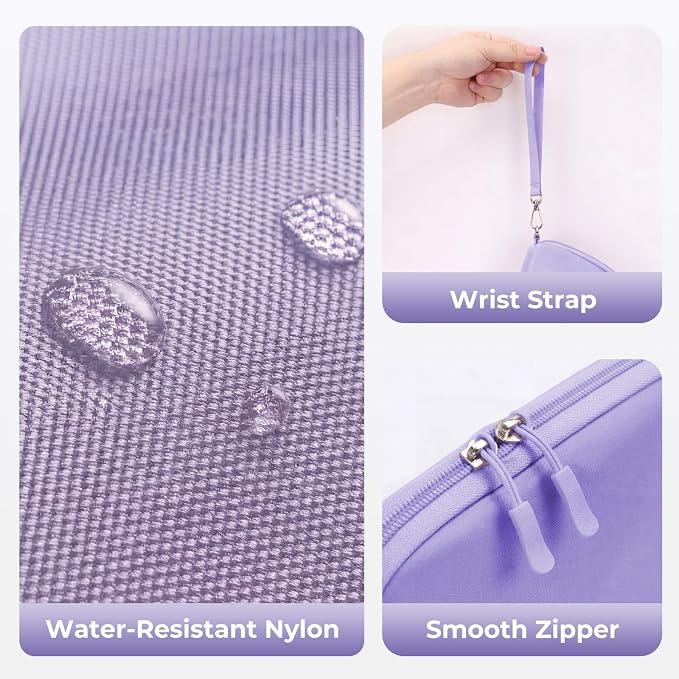 FYY Travel Cable Organizer - 8 Compartments, Lightweight, Water Repellent | With Wrist Strap, Portable Tech Pouch for Cord Charger, Travel and Business Trips Use, Soft Shell Nylon, Purple (Small) - Image 5