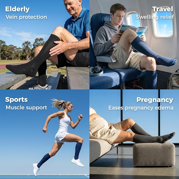 Compression Socks for Women & Men 15-20 mmHg, Knee High, 3 Pairs | Graduated Compression, Supports Circulation, Ideal for Nurses, Pregnancy, Travel, Flights, Running & Athletic Edema - Image 5