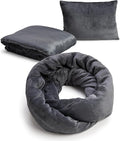 NAPRO 3‑in‑1 Travel Blanket Pillow Scarf – Convertible 50×80″ Blanket, 12×16″ Pillow, 80″ Infinity Neck Pillow – Lightweight, Plush – Gray by NaPro
