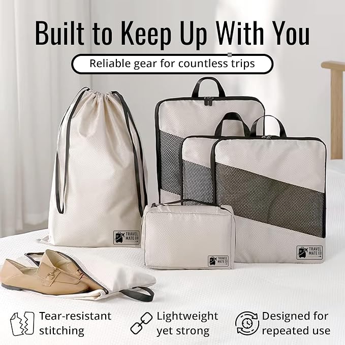 Packing Cubes for Suitcases 6 Set - Expandable Travel Packing Cubes for Luggage with Shoe Bag, Laundry Bag & Toiletry Bag - Lightweight Compression Luggage Organizer Bags for Travel (3 Sizes S/M/L) - Image 7