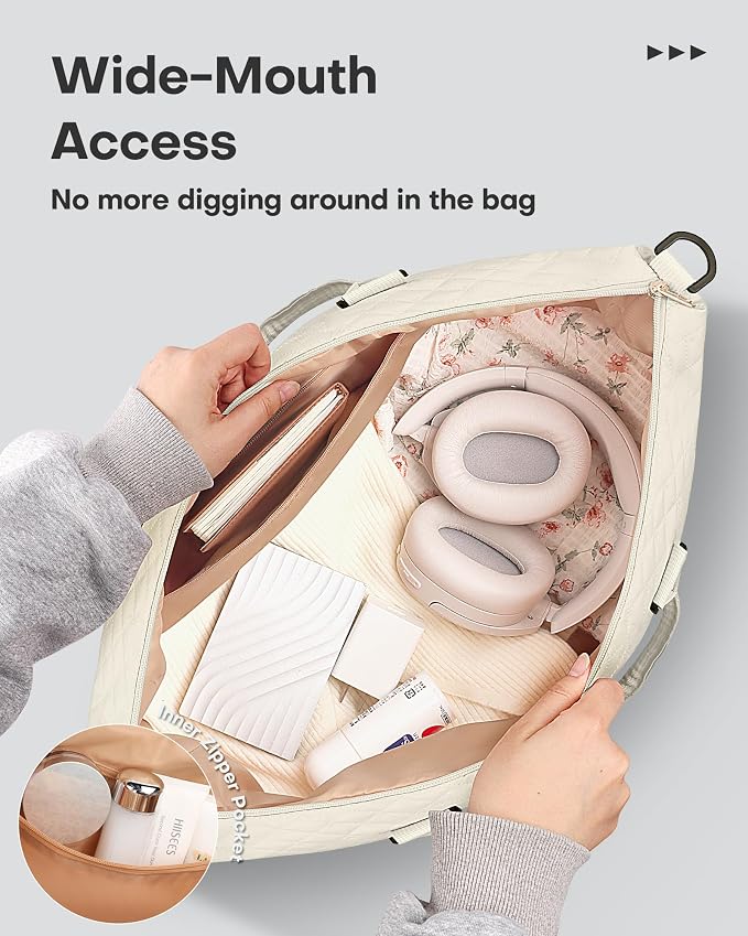 HOTOR Travel Duffel Bag - Weekender Bags for Women, Carry On Gym Tote Bags | with Toiletry Bag & Shoe Compartment, Overnight Bag for Travel Essentials and Travel Accessories, Beige, 13.4"×17.3"×7.9" - Image 9