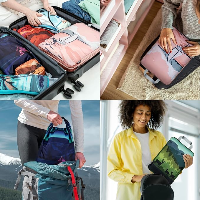 Set of 8 compression packing cubes for travel accessories- Expandable bags for clothing, toiletry, backpacks, organizing essentials (Holiday) - Image 8