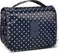 Portable Hanging Toiletry Bag for Travel,Small Multifunctional Makeup Cosmetic Bag for Women,Waterproof Travel Toiletries Organizer,Shower Bathroom Pouch with Hook for Gym,Camping - Navy Blue Dots by Unknown