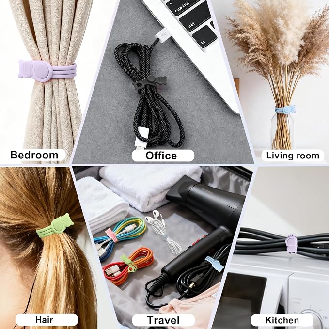 24Pcs Silicone Cable Ties, Reusable Cable Organizer,Blue-pink | Elastic Cord Straps for Earphones, Phone Chargers & Computer Cords, Multipurpose Wire Organizer for Home, Office & Travel - Image 6
