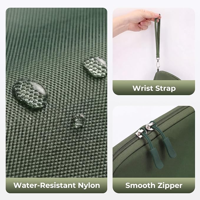FYY Travel Cable Organizer - 8 Compartments, Lightweight, Water Repellent | With Wrist Strap, Portable Tech Pouch for Cord Charger, Travel and Business Trips Use, Soft Shell Nylon, Green (Large) - Image 5