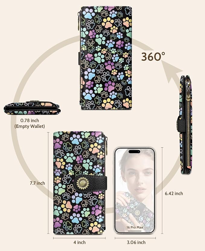 GIANCOMICS Puppy Dog Paw Womens Wallet RFID, Cute Credit Card Holder Bifold | Billfold, Cute Cash Purse, Travel Zipper Coin Pocket, Compact Clutch, PU Leather, ID Window, 11 Card Slots, Ladies Gift Woman - Image 5