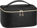senbowe Travel Makeup Bag, Large Capacity Cosmetic Bags for Women,Portable Waterproof Leather Toiletry Bag Make Up Organizer Bag with Divider and Handle by Senbowe