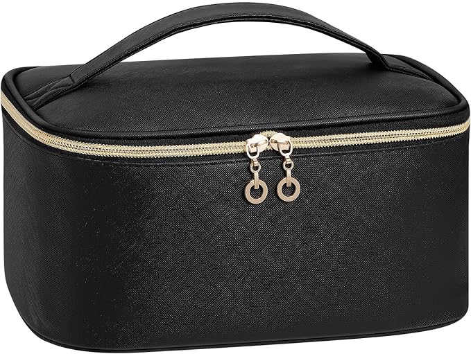 senbowe Travel Makeup Bag, Large Capacity Cosmetic Bags for Women,Portable Waterproof Leather Toiletry Bag Make Up Organizer Bag with Divider and Handle by Senbowe
