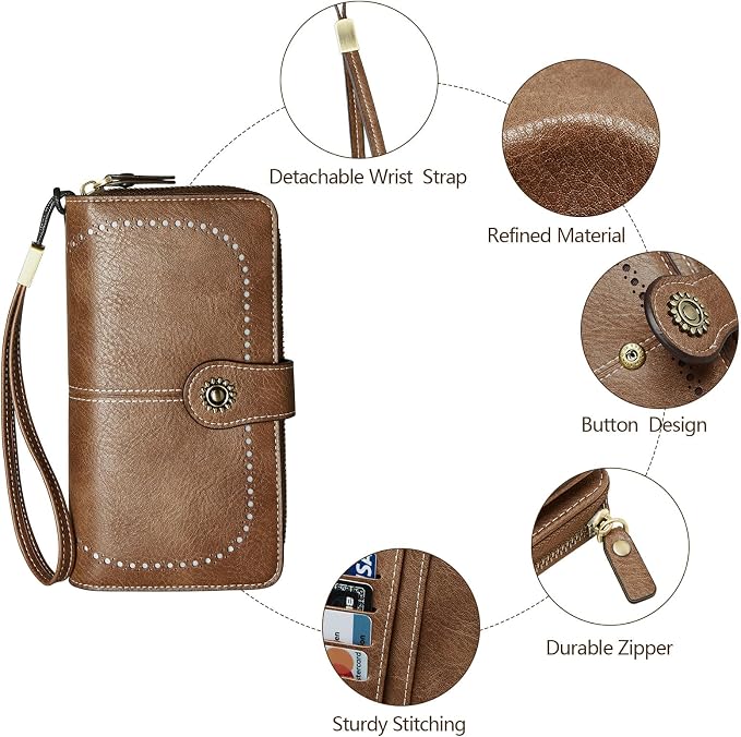 TFKGS Wallet for Women RFID Blocking Leather Large Capacity Card Holder Ladies Phone Clutch Travel Long Purse Wristlet | RFID Blocking - Image 3