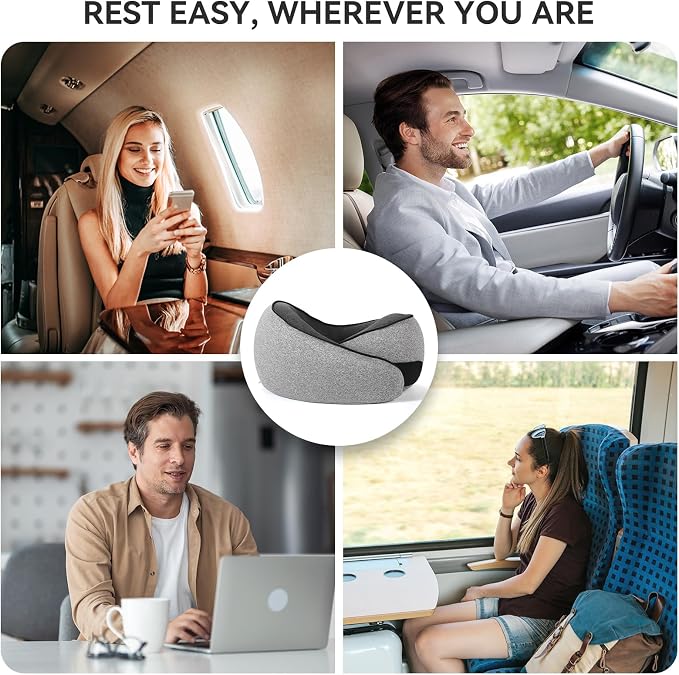 SZXYX Neck Travel Pillows - 100% Pure Memory Foam Neck Pillow for Airplanes, Comfortable Breathable Cover, 360° Support Stowable Pillows for Sleeping, Car, Airport Travel Essentials, Heather Gray - Image 7