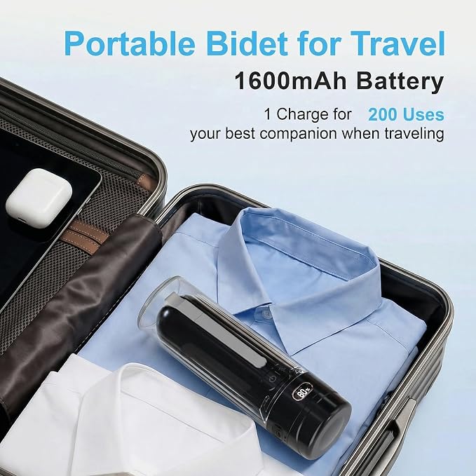 Electric Portable Bidet for Camping & Business Trips, Black | Pocket size whisper-quiet handheld sprayer 3 pressure modes 1600mAh Long-lasting Battery USB-C Rechargable IPX7 Waterproof - Image 3