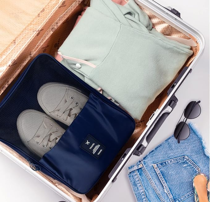 Travel Shoe Bag Waterproof Shoe Organizer Bag Holds 3 Pair of Shoes Shoe Packing Cube for Suitcase Travel and Daily Use Storage Pouch with Handle (Navy Blue) - Image 5
