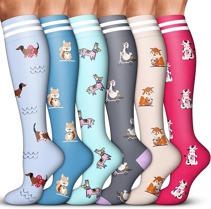 Acture 6 Pack Compression Socks for Women and Men - Knee High for Medical, Running, Nurses, Travel by Acture