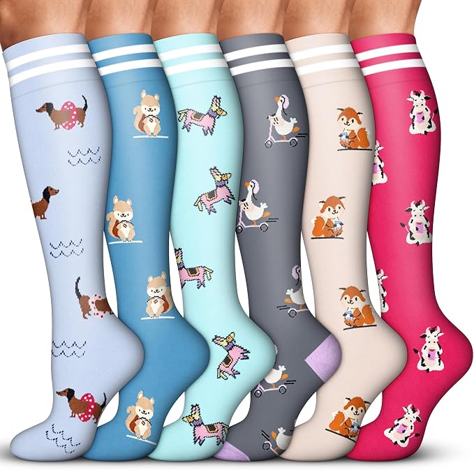 Acture 6 Pack Compression Socks for Women and Men - Knee High for Medical, Running, Nurses, Travel by Acture