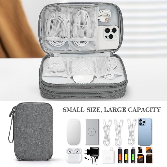 FYY Electronic Organizer, Travel Tech Pouch Bag, Large, Dark Grey | Wrist Strap, Waterproof, Double Layers Portable Electronics Travel Carrying Case for Cord, Charger, Daily Business Trips Use - Image 6