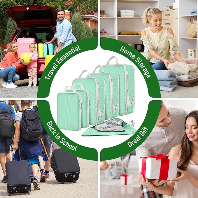 6 Set Compression Packing Cubes, Suitcase Organizer, Lightweight Travel Essentials, Compression Bags For Travel Accessories Luggage Storage Set (6Pcs, Matcha Green) - Image 7