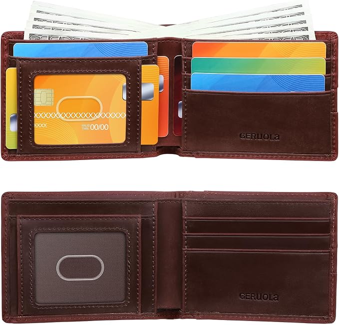 Wallet for Men-Genuine Leather RFID Blocking Bifold Stylish Wallet American Flag Wallet With 1 ID Window (Red, Without ID Window) - Image 7