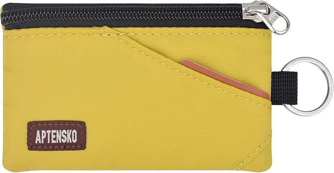 RFID Blocking Travel Wallet with Adjustable Lanyard, Small Nylon Zipper Pouch and Badge Holder for ID, Credit Cards, Cash, Keys, Commuters (Dark Yellow) by APTENSKO