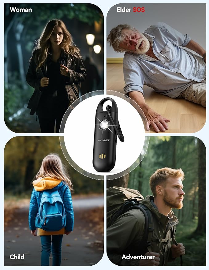 TECKNET Personal Safety Alarm,Portable Personal Alarm for Women with Flashing Strobe Light & Low Battery Alert,130dB Rechargeable Emergency Keychain Alarms for Women ,Men,Kids,Seniors(Black) - Image 6