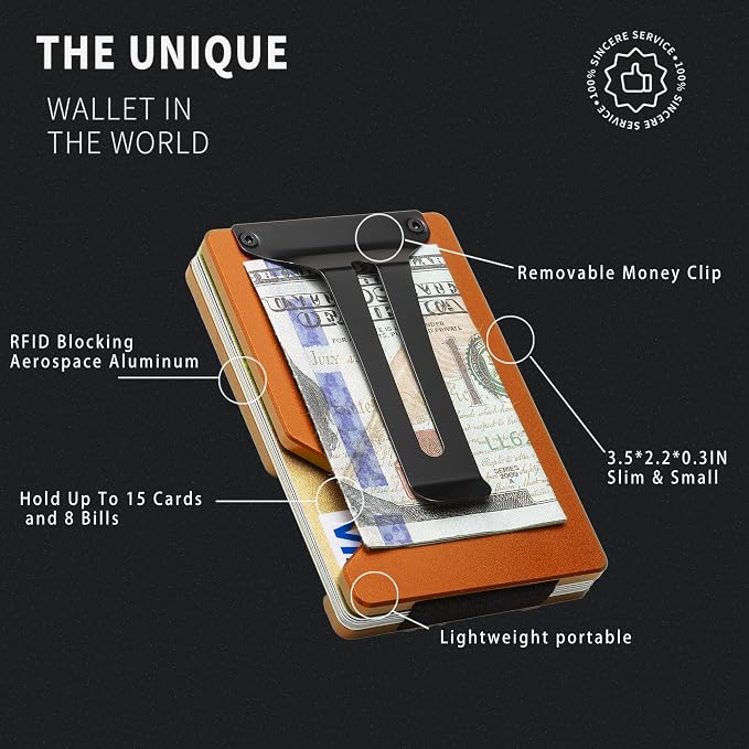 Minimalist Wallet for Men, Slim Metal RFID Blocking Wallet Credit Card Holder Money Clip & Cash Strap, Scratch-Resistant Holds 15 Cards,Ideal Gift for Men | Matte Orange - Image 5