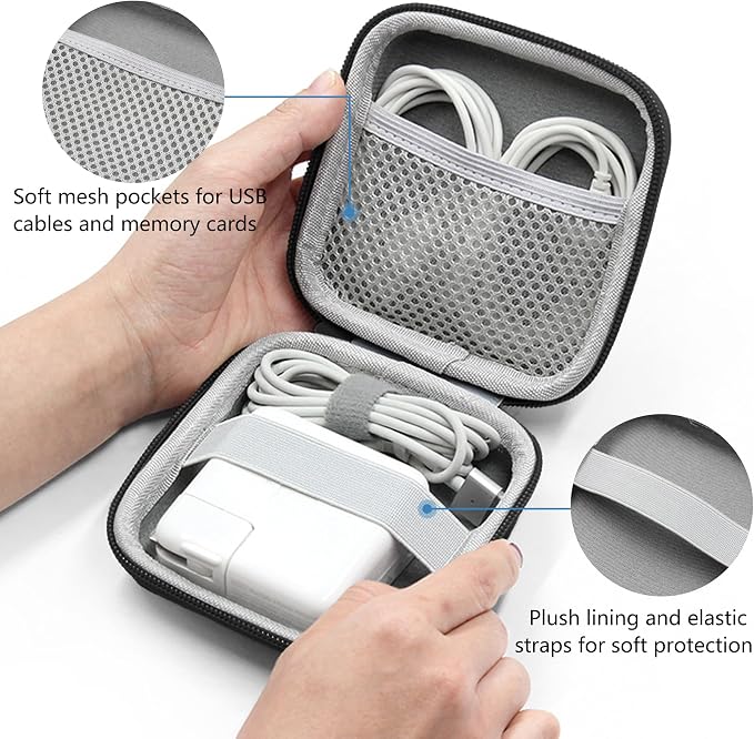 Portable Charger Case, Tech Pouch Travel Organizer, M, Black-Oxford | Hard Shell Electronic Storage for MacBook Power Adapter, Charging Cords, USB Drives, Power Bank Laptop Accessories - Image 5