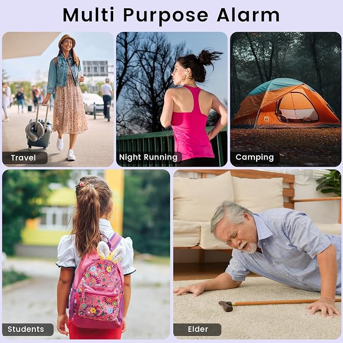 TIPSEAN Personal Safety Alarm - 135dB Ultra Loud Siren with LED Strobe Light, USB-C Rechargeable, Compact Keychain Alarm for Women/Men, Emergency Flashlight & Vibration Alert(Purple) - Image 5