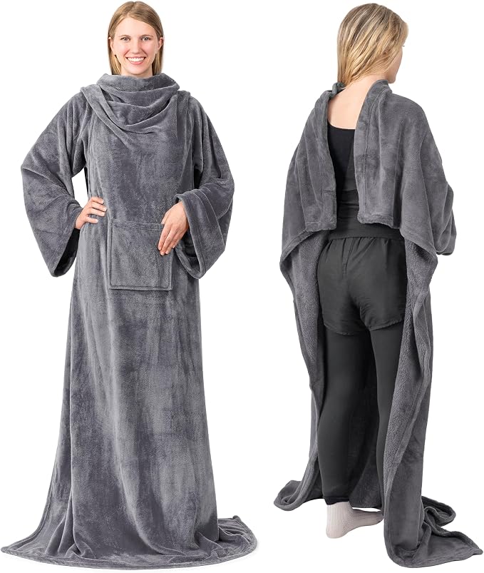 PAVILIA Wearable Blanket with Sleeves for Adult Women Men, Cozy Fleece Warm Wrap Throw with Arms, Gifts for Christmas, Wife - Image 2
