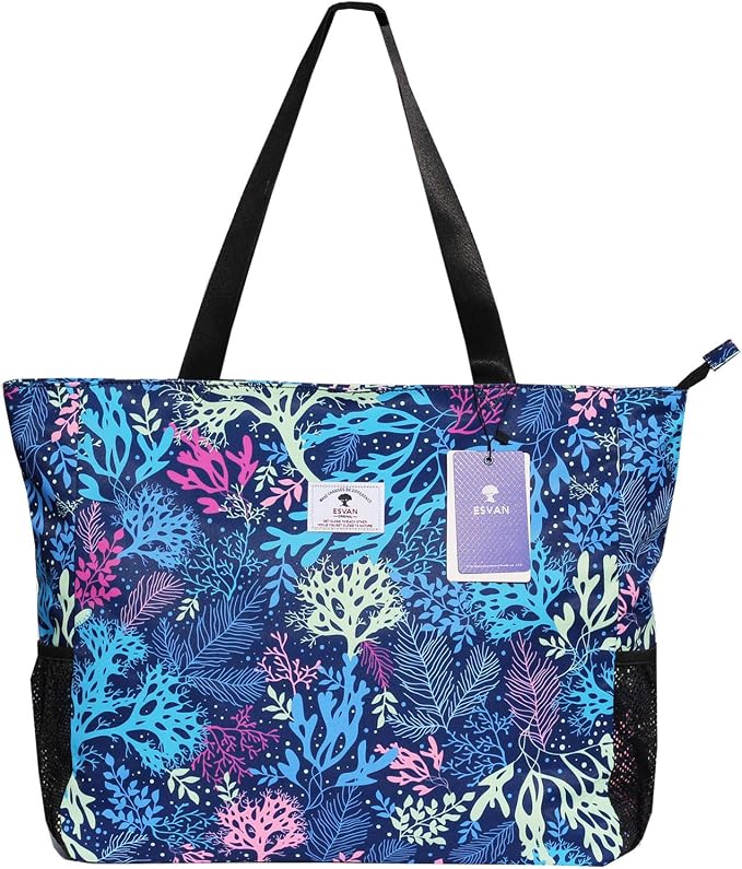 ESVAN LARGE BEACH BAG Water Resistant Lightweight 20 inch Women Oversize Tote Bag for Gym Beach Travel Pool Yoga Nurse - Image 5