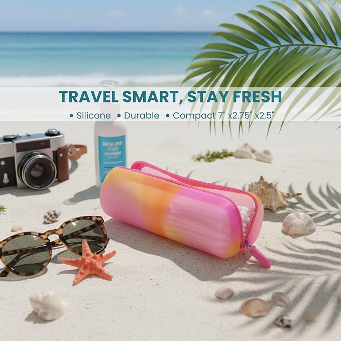 Cotton Round Swab Travel Case, 2-in-1 Beauty Organizer, (Peach Sunrise) - Image 3