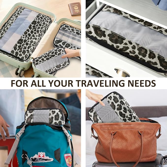 U+U 5 Set Packing Cubes, Travel Organizers with Shoe Bag (Leopard) | Ultralight Design & Easy Travel Organization - Image 6