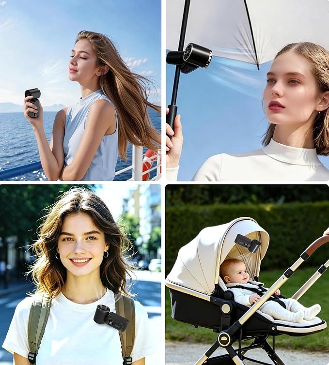 Portable rechargeable handheld small fan， With built-in fixed clamp | 6-speed adjustable high-speed personal fan, LED display screen, suitable for use in makeup, travel, indoor and outdoor - Image 2
