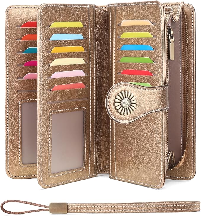 SENDEFN Wallets for Women Leather Credit Card Holder with RFID Blocking Large Capacity Wristlet | with RFID Blocking - Image 2
