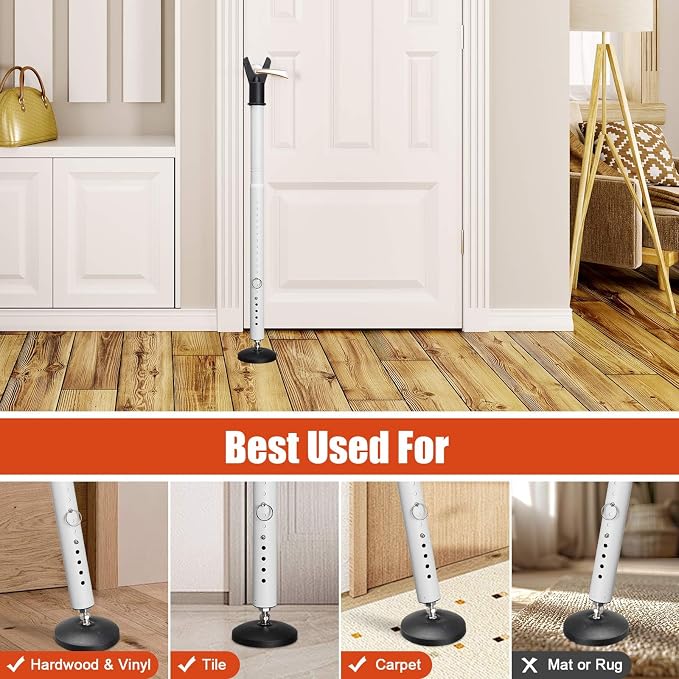 2 Pack Door Security Bar - Heavy Duty Burglar Door Stopper Stick,360° Pivoting Anti-Slip Base,21-52" Barricade Safety Lock Jammer for Front,Basement Doors, Sliding Window, Home Apartment Protection - Image 9