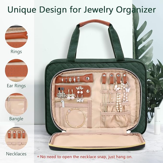 Toiletry Bag for Women, Hanging Travel Toiletry Bag with Jewelry Organizer Compartment Large Makeup Bag, PVC Waterproof Cosmetic Travel Bag Trips Camping Bathroom, Dark Green - Image 2