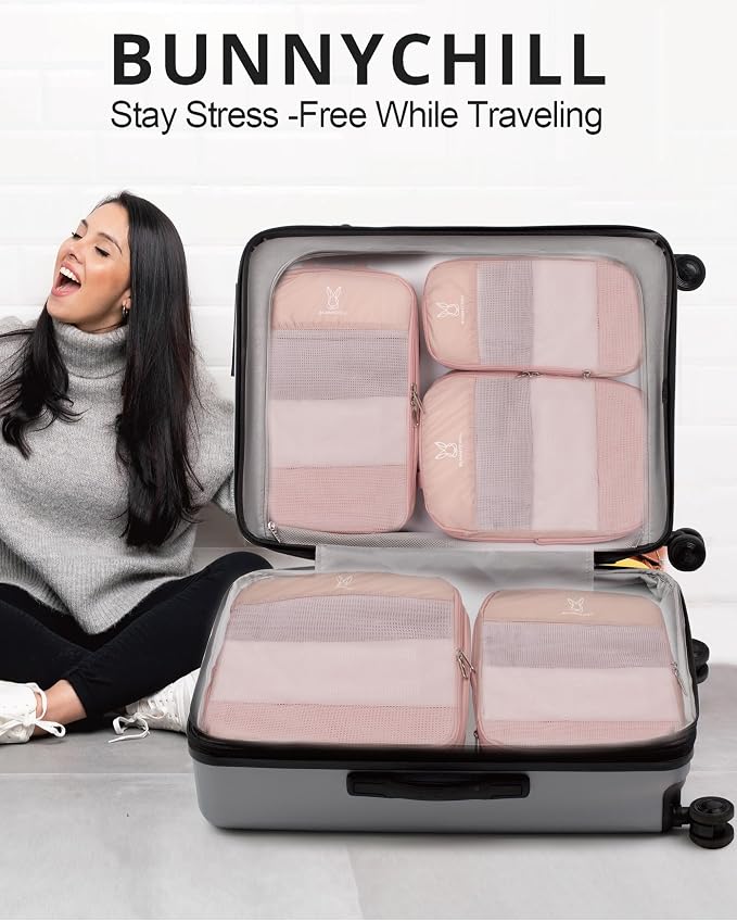 6/8 Set Space Saving Compression Packing Cubes Lightweight Packing Cube | Expandable Space-Saving Compression Cubes 6 Set Lightweight Travel Luggage Packing Cubes Organizer Essentials Smooth Zippers - Image 2