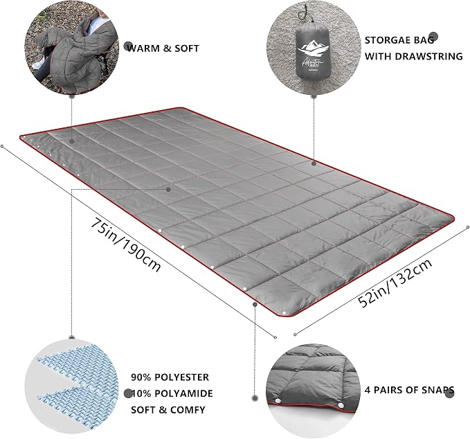 Camping Blanket,Lightweight Puffy Blanket Packable Down Alternative Throw Blanket Waterproof Windproof for Outdoors, Travel, Beach, Airplane, Hiking - Image 3