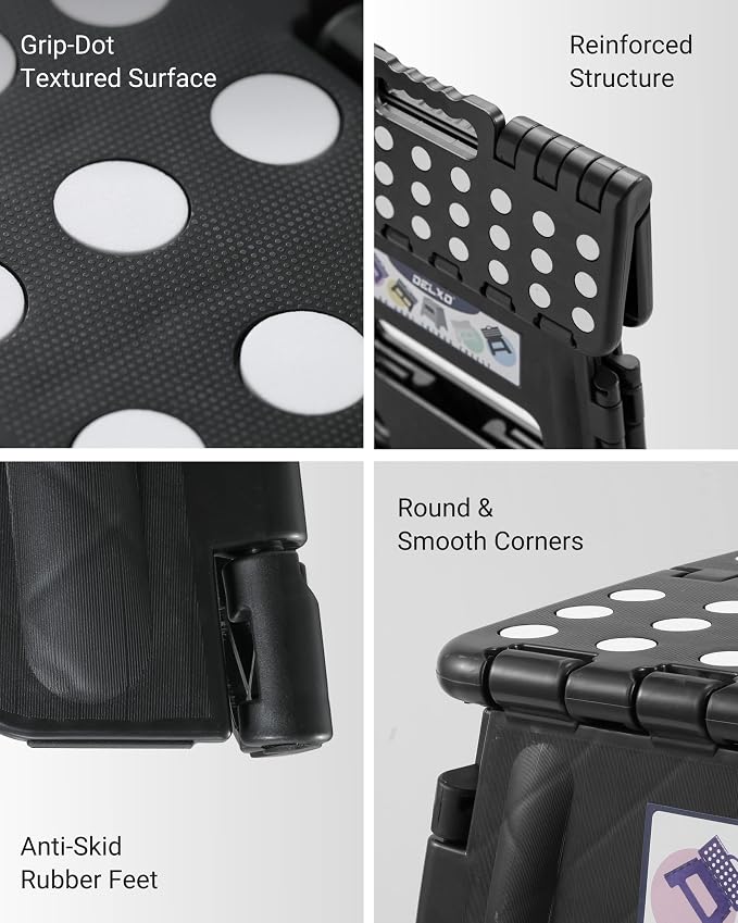 Delxo Folding Step Stool 13 Inch,300 Lbs Step Stool for Adults Black | Foldable Step Stool 13",Non-Slip Foot Stools with Handle,Lightweight Collapsible stools for Kitchen,Bathroom,Bedroom,Garden - Image 7